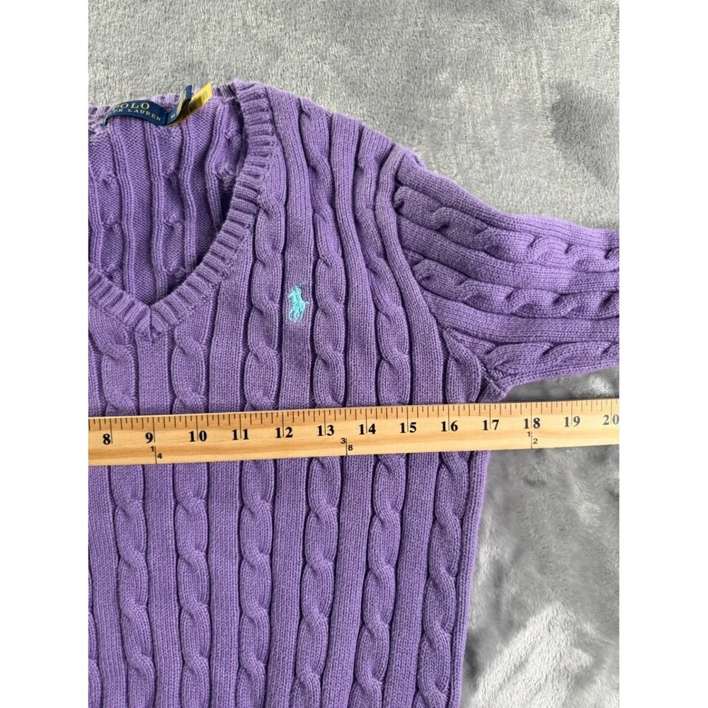 Polo Ralph Lauren Women's Sweater M Purple V-neckline Cable Knit Cotton
